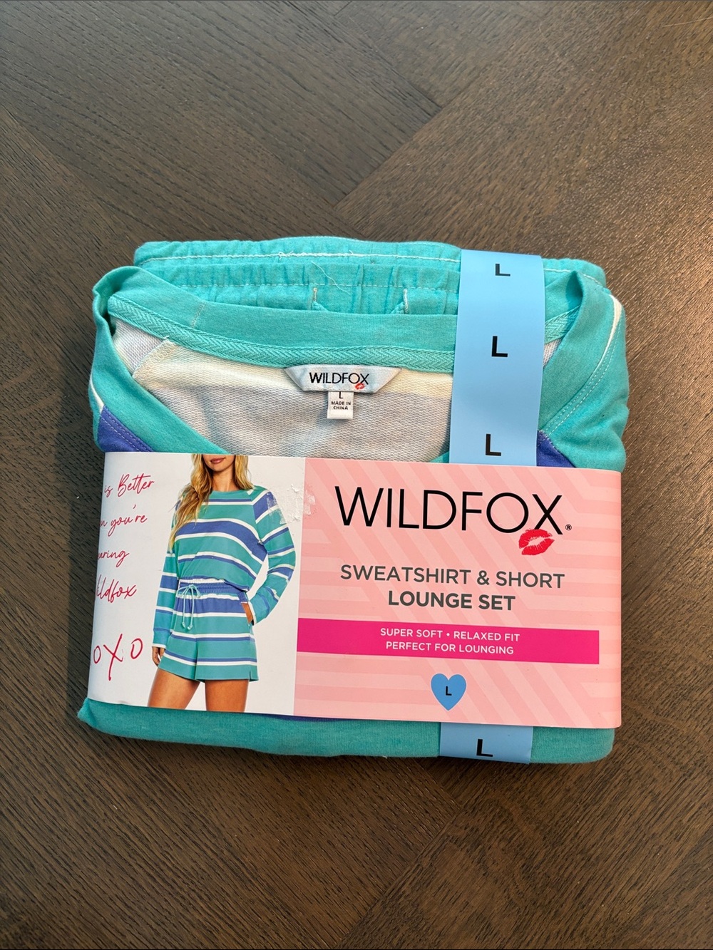 Wildfox Turquoise, White & blue Striped Sweatshirt & Short Lounge Set